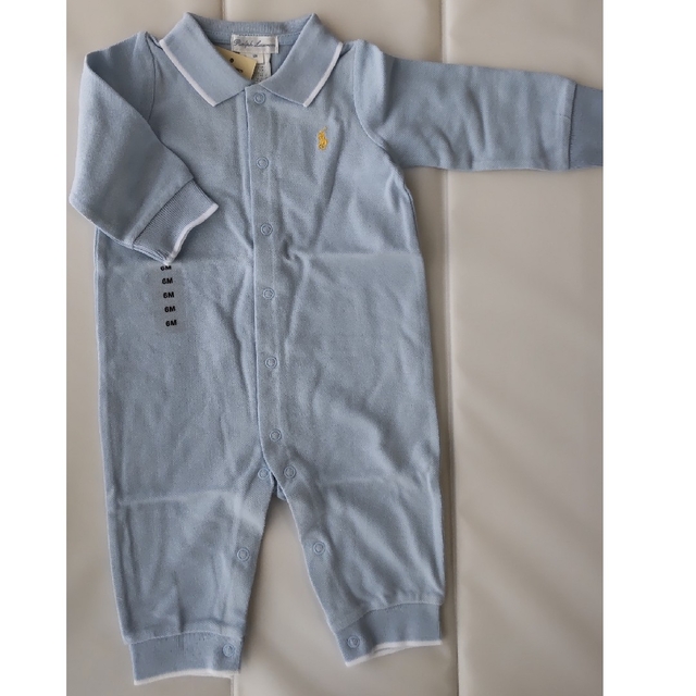 POLO RALPH LAUREN(ポロラルフローレン)のラルフローレン 長袖カバーオール　水色　baby ６Ｍ　６０cm キッズ/ベビー/マタニティのベビー服(~85cm)(ロンパース)の商品写真