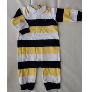 ポロラルフローレン(POLO RALPH LAUREN)のラルフローレン　長袖カバーオール　黄×白　 baby ６Ｍ　６０cm(ロンパース)