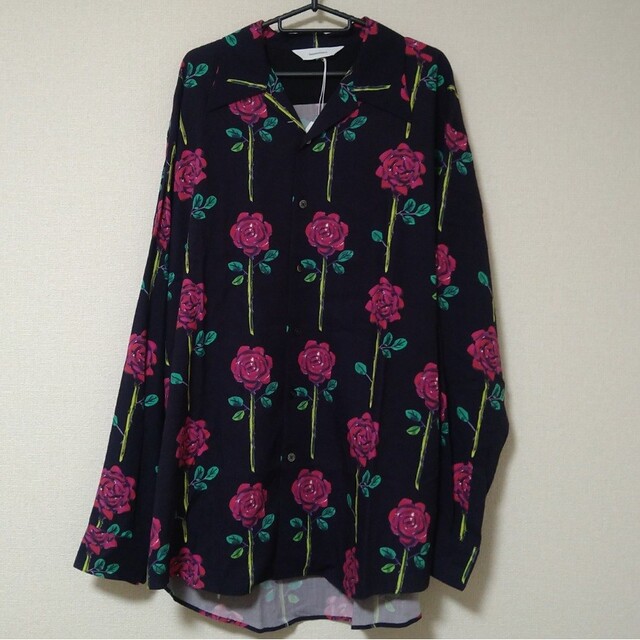 L】新品 ROSE BIG OPEN COLLAR SHIRT BLACK-