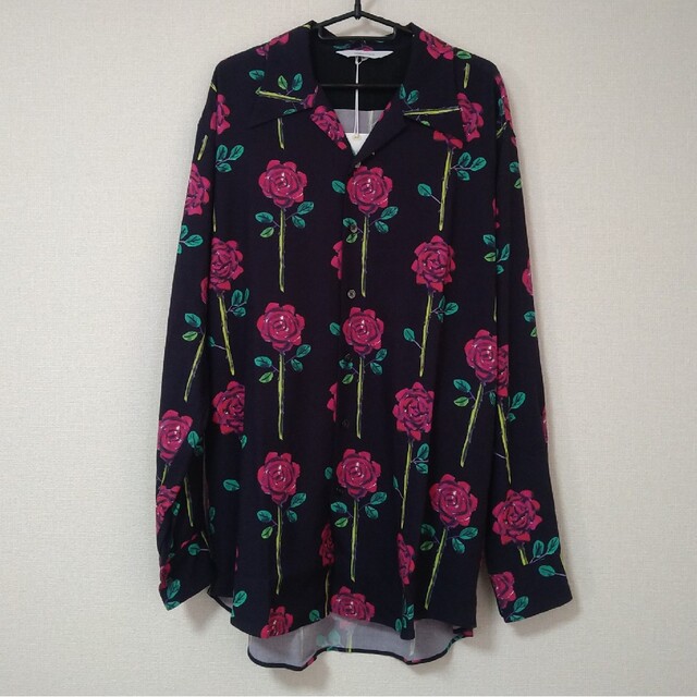 【M】新品 ROSE BIG OPEN COLLAR SHIRT BLACK