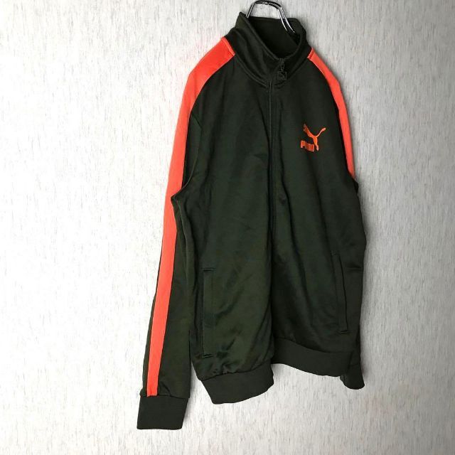 6104 極美✨PUMAトラックジャケットT7バイカラーカーキ×オレンジL