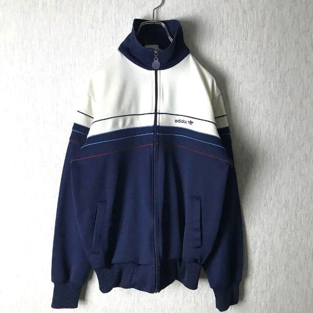 adidas(アディダス)の9241adidasトラックジャケット70’sヴィンテージホワイト×ネイビーM メンズのトップス(ジャージ)の商品写真