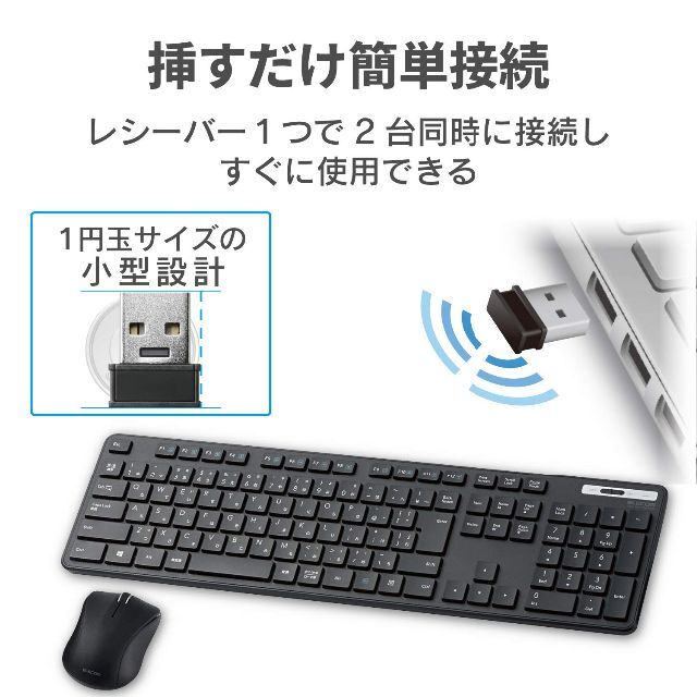 エレコム キーボード ワイヤレス レシーバー付属 メンブレン 薄型 フルキーボー 3