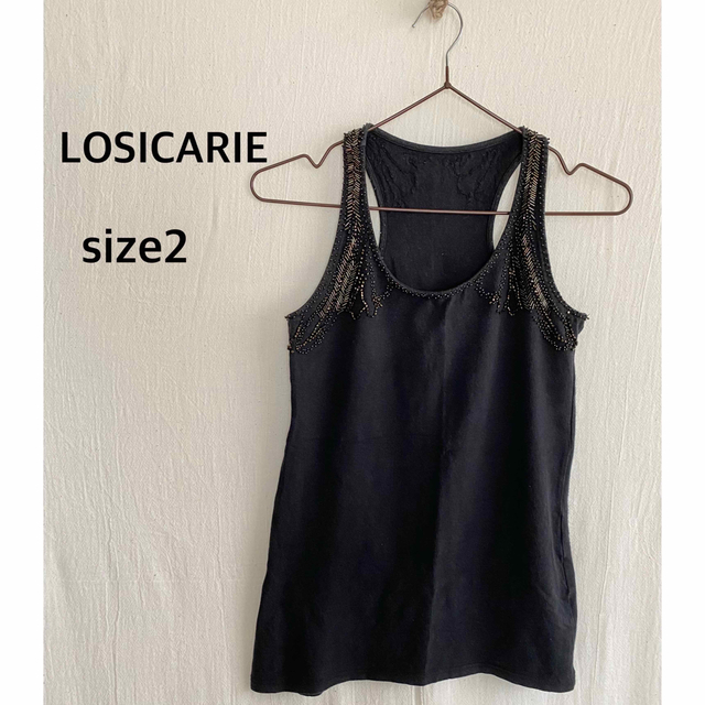 LOSICARIE(ロシカリエ)のLOSICARIE ロシカリエ　ブラック　ビーズ　タンクトップ　サイズ2 レディースのトップス(タンクトップ)の商品写真