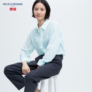 ユニクロ(UNIQLO)の【新品・未使用】ユニクロ イネス エンブロイダリーシャツ ブルー L(シャツ/ブラウス(長袖/七分))