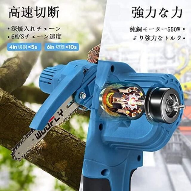 ミニチェーンソー 充電式 6インチ 小型 DIY 日曜大工 切枝 軽量 www