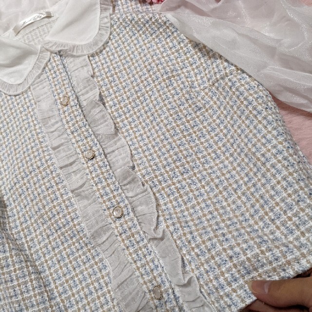 LIZ LISA(リズリサ)のリズリサ❤夢展望❤白×チェック❤フリフリ❤フリル＆袖シースルー❤激可愛❤ブラウス レディースのトップス(シャツ/ブラウス(半袖/袖なし))の商品写真