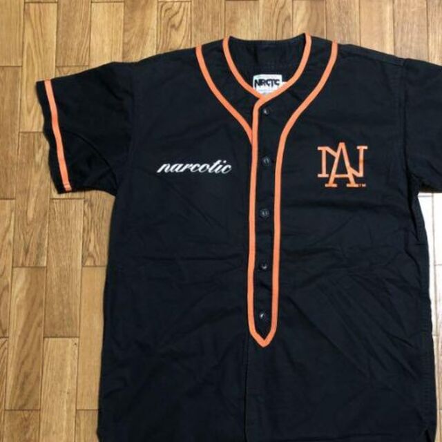 日本製 NARCOTIC ベースボールシャツ 黒 オレンジ S 両面プリント