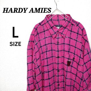 ハーディエイミス(HARDY AMIES)のハーディエイミス　シャツ　半袖　L　日本製　90s　刺繍ロゴ　マゼンタ(シャツ)