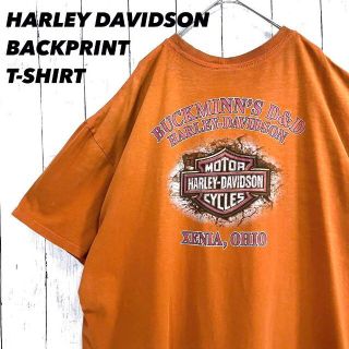 ハーレーダビッドソン(Harley Davidson)のアメリカ古着　ハーレーダビットソン　バックプリントTシャツ　オレンジユニセックス(Tシャツ/カットソー(半袖/袖なし))