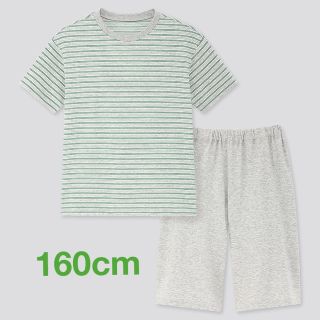 ユニクロ(UNIQLO)のKIDS エアリズムコットンブレンドセット（ボーダー・半袖）160cm(パジャマ)