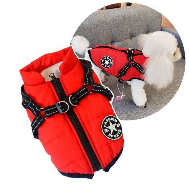 【色: 赤】Oncpcare 犬服 一体型綿入れを牽引する 犬 ベスト 綿服コー