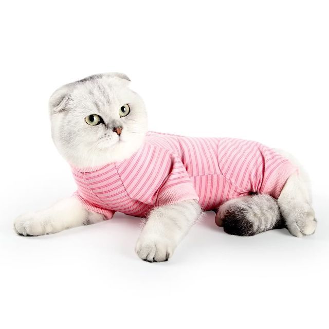 【色: ピンク】術後服 猫用 ペット術後ウェア 介護服 皮膚保護 不妊手術 傷口