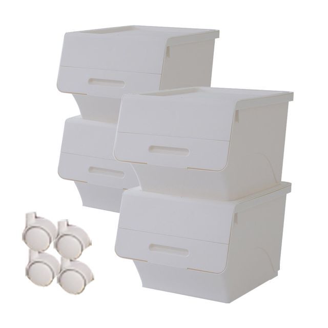 【色: ホワイト】サンカ 日本製 収納ボックス ふた付き 2個組 レギュラー 浅のサムネイル