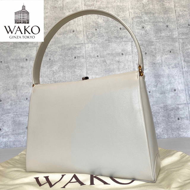 極美品】WAKO 銀座和光 オフホワイト カーフレザー ハンドバッグ定価12万-
