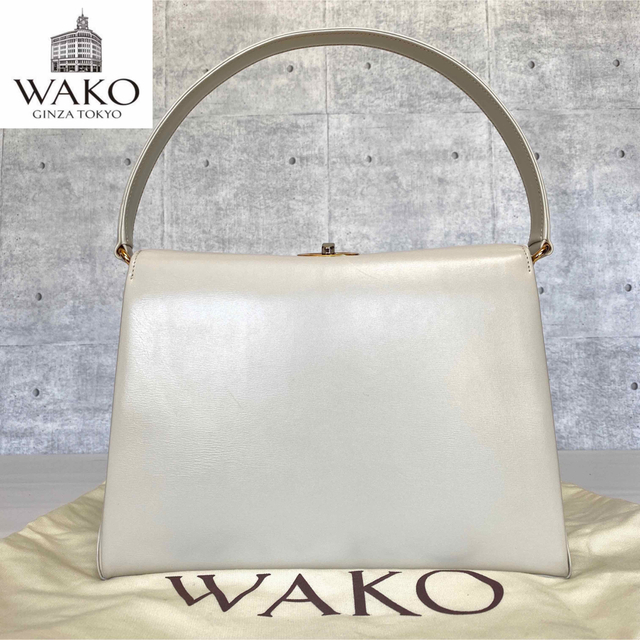 極美品】WAKO 銀座和光 オフホワイト カーフレザー ハンドバッグ定価12万-
