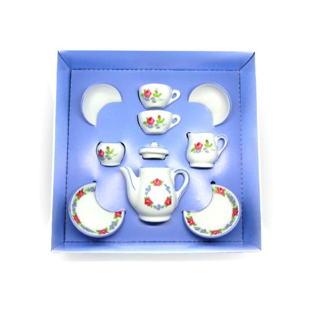 【bodo hennig】陶器製ティーセット（ブルーライン×花柄）ぬいぐるみ