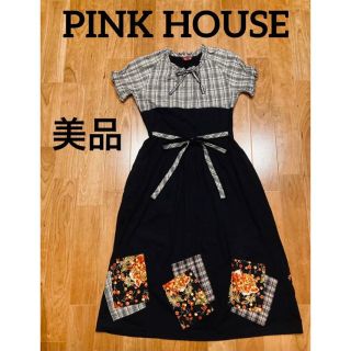 美品 PINK HOUSE ピンクハウス 半袖 ロングワンピース フリーサイズ-