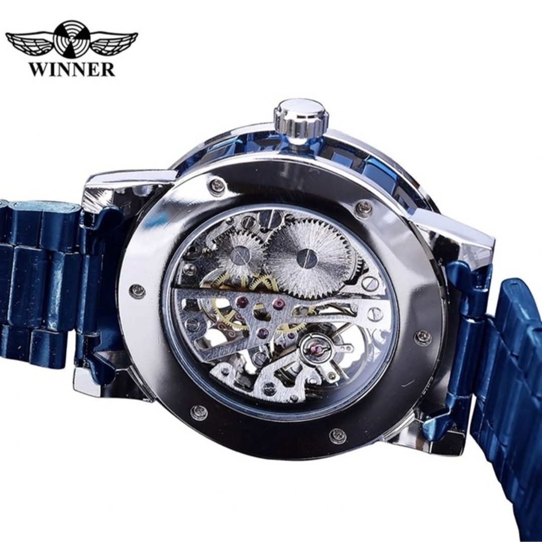 メンズアナログ時計 Winner ステンレススチールバンド ブラックブルー メンズの時計(腕時計(アナログ))の商品写真