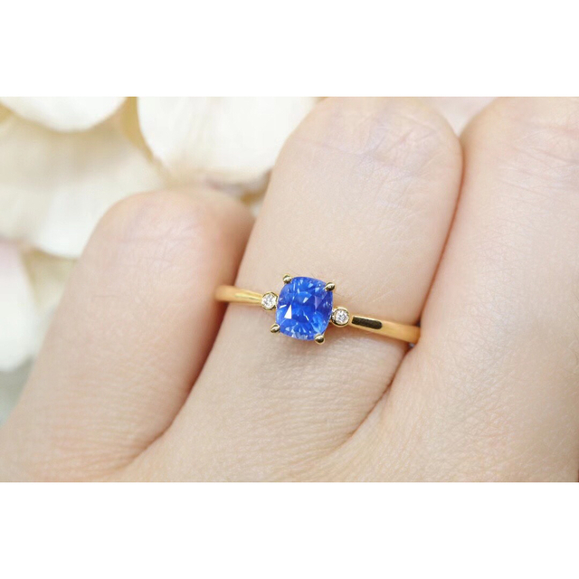 天然コーンフラワー ブルーサファイア ダイヤ リング0.87ct k18 f