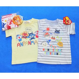 アンパンマン(アンパンマン)の新品　80cm　アンパンマン　半袖Tシャツ2枚セット　クリーム×ライトグレー(Ｔシャツ)