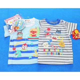 アンパンマン(アンパンマン)の新品　80cm　アンパンマン　半袖Tシャツ2枚セット　海×ボーダーグレー(Ｔシャツ)