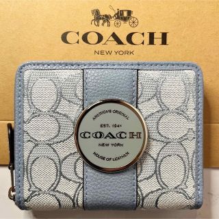 コーチ(COACH)のCOACH ジャガードペブルレザー  二つ折り財布（マーブルブルー） (財布)