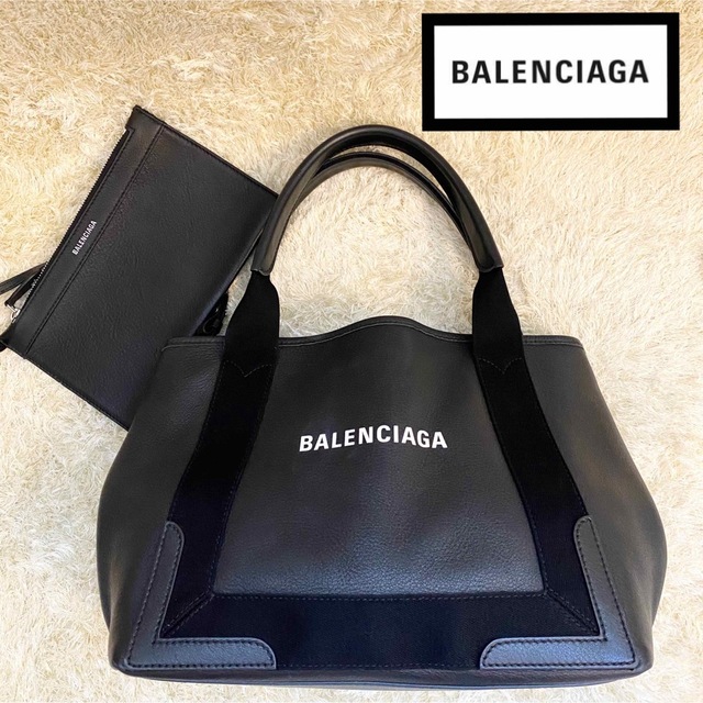 極美品✨BALENCIAGA バレンシアガ ネイビーカバスS ポーチ付き レザー ...