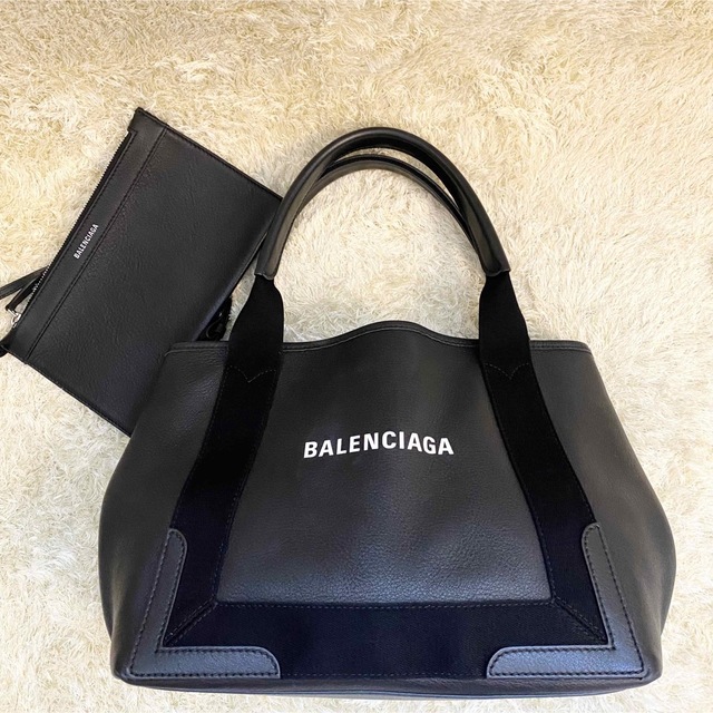 極美品✨BALENCIAGA バレンシアガ ネイビーカバスS ポーチ付き レザー