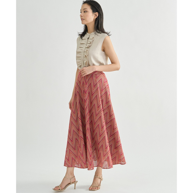 ロングスカート 美品 ANAYI グラデーションシシュウフレア スカート
