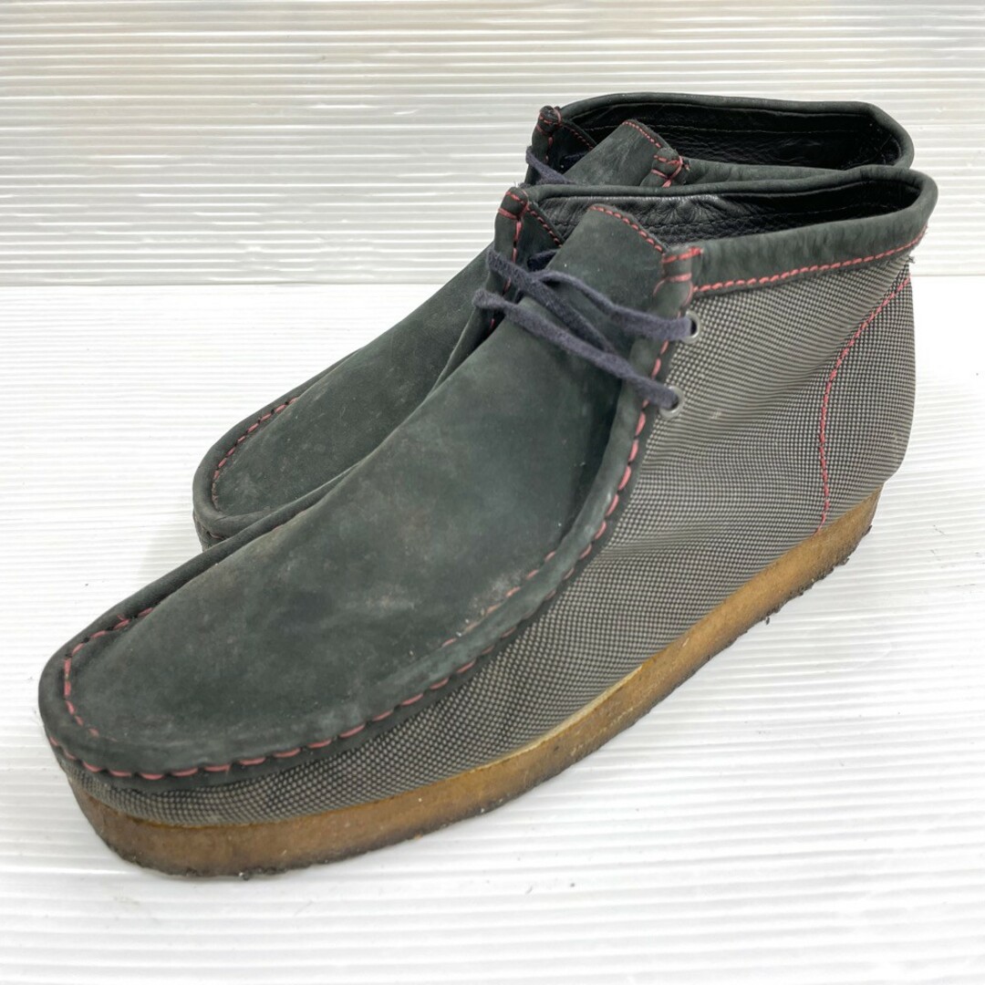 US Clarks ORIGINALS Wallabee クラークス オリジナルズ ワラビー ブーツ ヌバックレザー×キャンバス地 サイズ：UK 11 G グレー系×レッド