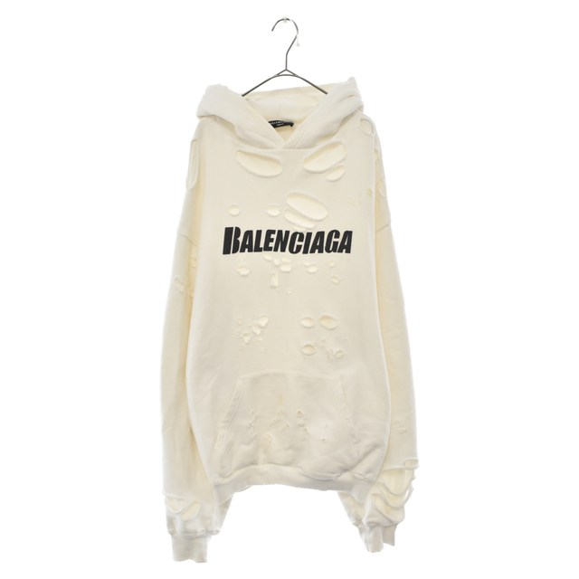 【クーポン対象外】 - Balenciaga BALENCIAGA TKVB6 659403 ホワイト パーカー フーディ キャップスデストロイ Hoodie Destroyed Caps 21SS バレンシアガ パーカー