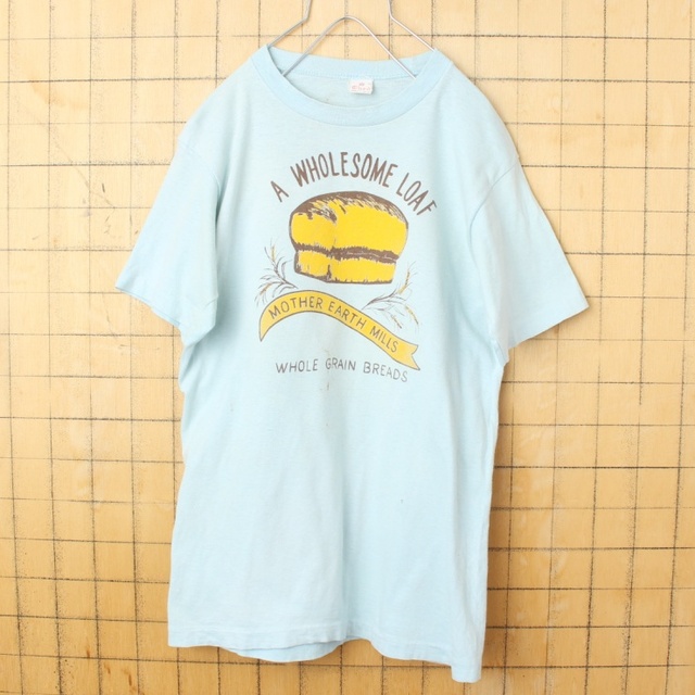 70s80s USA製Ched両面プリントTシャツ 半袖ライトブルーM aw65
