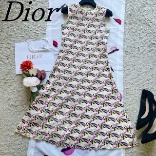 クリスチャンディオール(Christian Dior)の【良品】Christian Dior レザーワンピース 総柄 ノースリーブ(ロングワンピース/マキシワンピース)