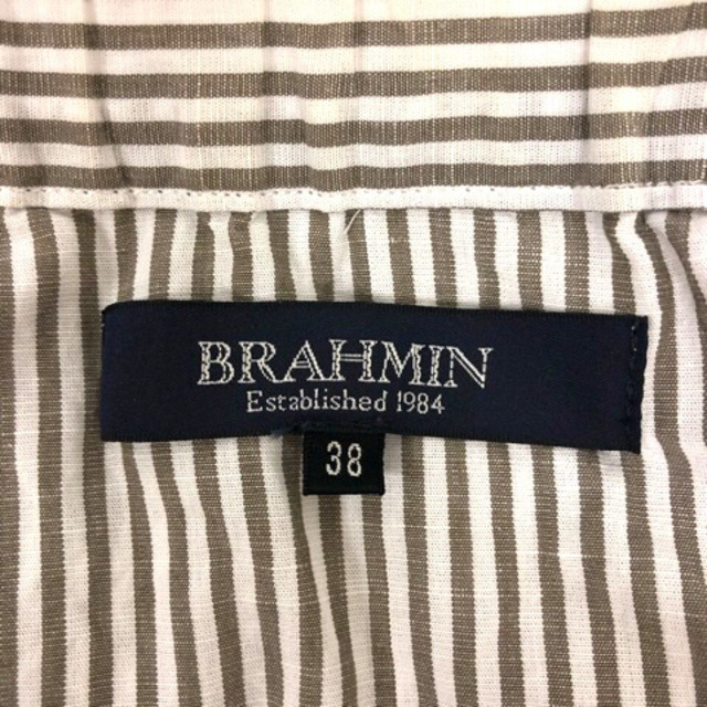 BRAHMIN(ブラーミン)のブラーミン カットソー リネン混 フリル ストライプ 半袖 38 グレー 白 レディースのトップス(シャツ/ブラウス(半袖/袖なし))の商品写真