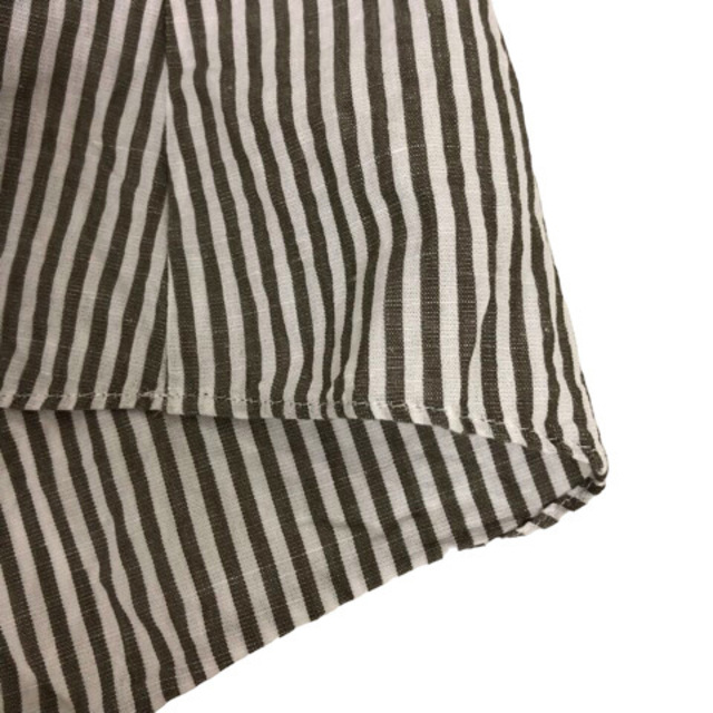 BRAHMIN(ブラーミン)のブラーミン カットソー リネン混 フリル ストライプ 半袖 38 グレー 白 レディースのトップス(シャツ/ブラウス(半袖/袖なし))の商品写真