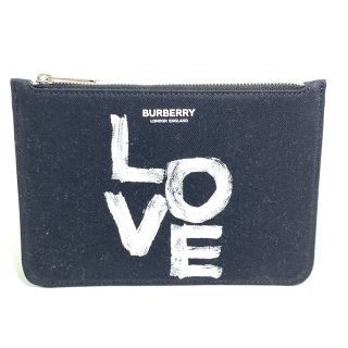 バーバリー(BURBERRY)のバーバリー BURBERRY LOVE メイクポーチ 化粧ポーチ コインケース クラッチバッグ ポーチ キャンバス ブラック 未使用(ポーチ)