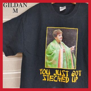 ギルタン(GILDAN)のUS古着 大判プリントTシャツ M 人物 両面ロゴ ビッグロゴ デカロゴ 黒(Tシャツ/カットソー(半袖/袖なし))