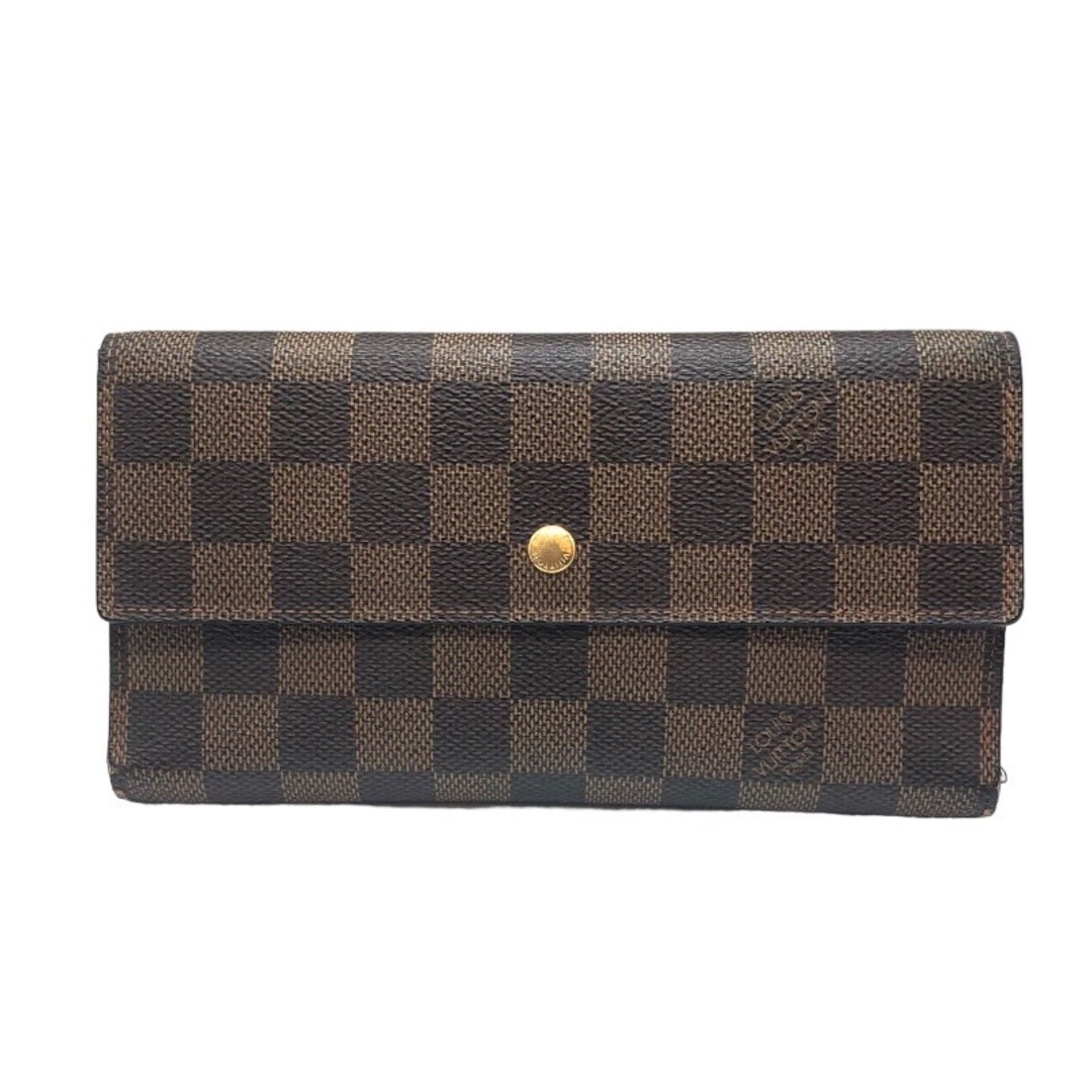 ルイ・ヴィトン LOUIS VUITTON ポルトトレゾールインターナショナル N61215 ブラウン ダミエキャンバス PVC ユニセックス 長財布スナップボタン内側