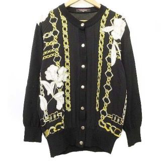 LEONARD - レオナール Fashion シルク切替 ニット カーディガン M 黒