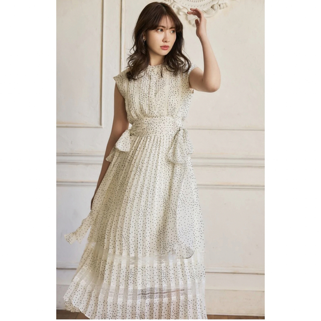 ワンピースPolka Dot Side Bow Pleated Dress