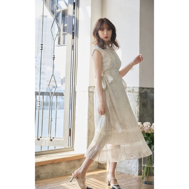 新品未使用　Polka Dot Side Bow Pleated Dress