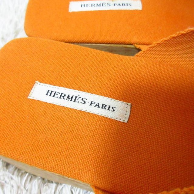 美品 HERMES ウッドソール フールトゥ サンダル オレンジ サイズ38