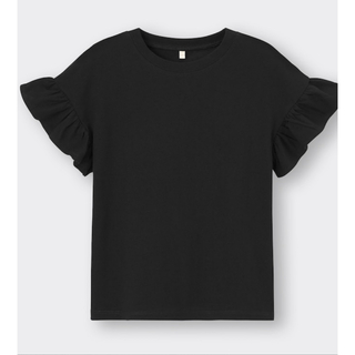ジーユー(GU)の新品タグ付　GU フリルT 160 ブラック(Tシャツ/カットソー(半袖/袖なし))