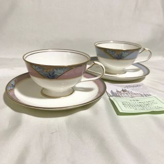 ノリタケ(Noritake)のノリタケ　カップ&ソーサー　2客　色違い　セット　ペア　未使用　延年舞　4542(グラス/カップ)