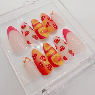 原宿系ネイルチップ 派手 プッチ柄 ごちゃごちゃ 個性派 ピンク y2k