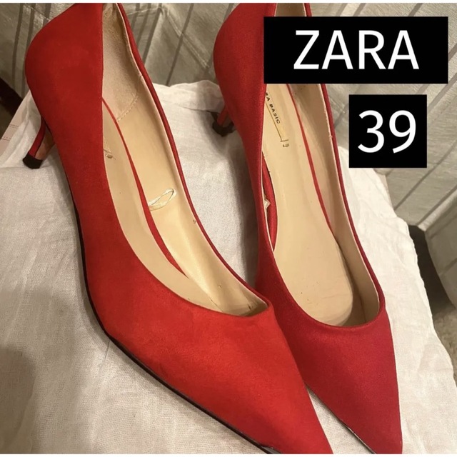 ZARA(ザラ)の美品即発送！ ZARA レッド パンプス ハイヒール スエード調 レディースの靴/シューズ(ハイヒール/パンプス)の商品写真