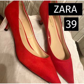 ザラ(ZARA)の美品即発送！ ZARA レッド パンプス ハイヒール スエード調(ハイヒール/パンプス)