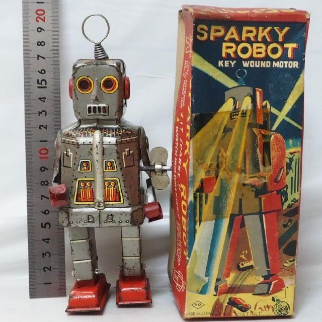 商品説明KO【スパーキーロボット ゼンマイ動作不良】当時物 ブリキ製TIN TOY 箱付