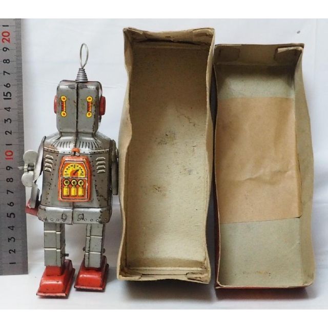 KO【スパーキーロボット ゼンマイ動作不良】当時物 ブリキ製TIN TOY 箱付-